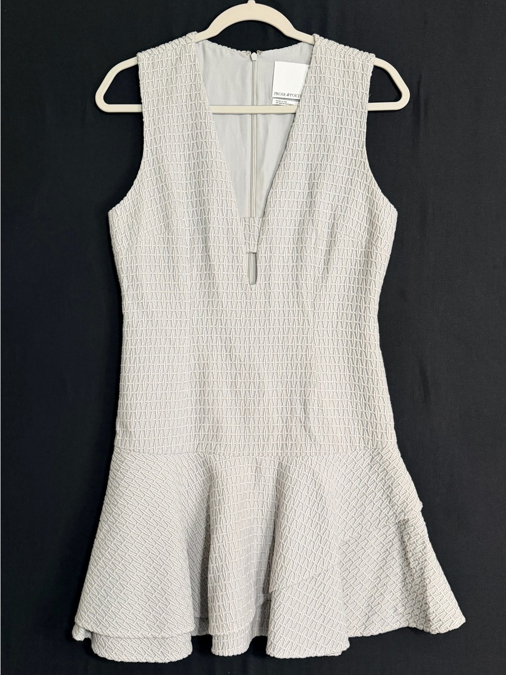Prose & Poetry M drop waist Sleeveless Textured Mini Dress in Light Gray V-Neck